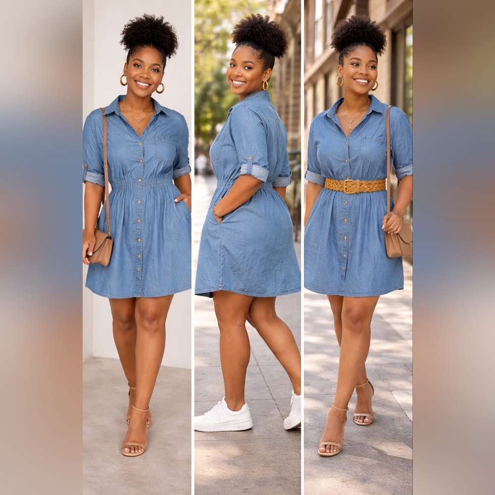 Love Brand Chambray Button Front Shirt Dress 2X